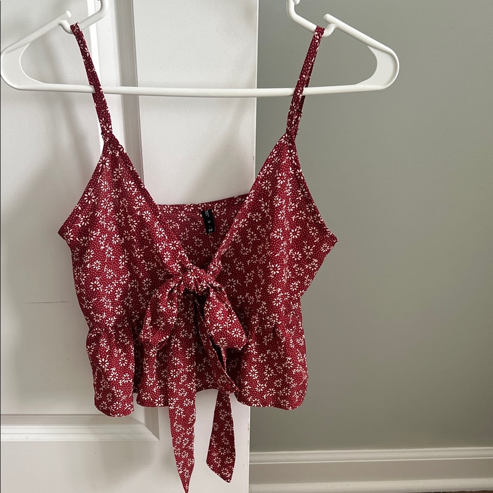 Women’s Red Floral Tie-Front Top
